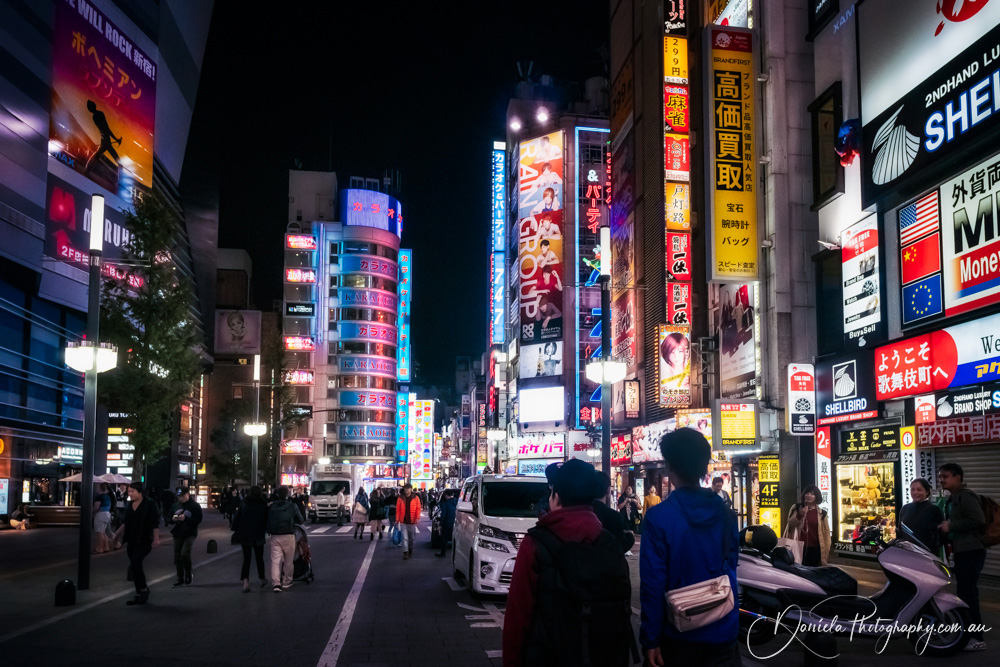 Japan Tokyo Colorful illuminated signs on a street in Shinjuku at night